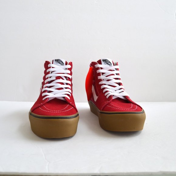 VANS SK8-HI PLATFORM 2 RED TAN SNEAKER SHOES - Picture 3 of 6